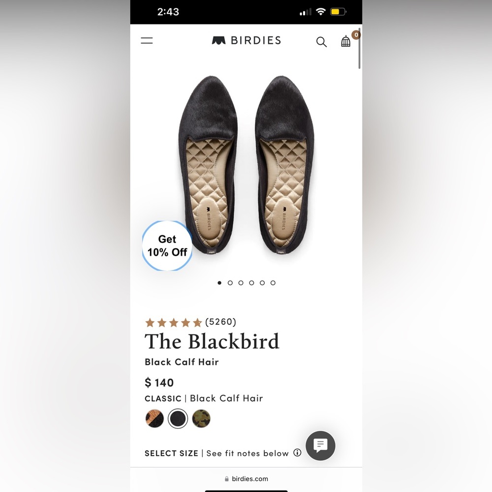 Birdies “The Blackbird” Flats, size 8